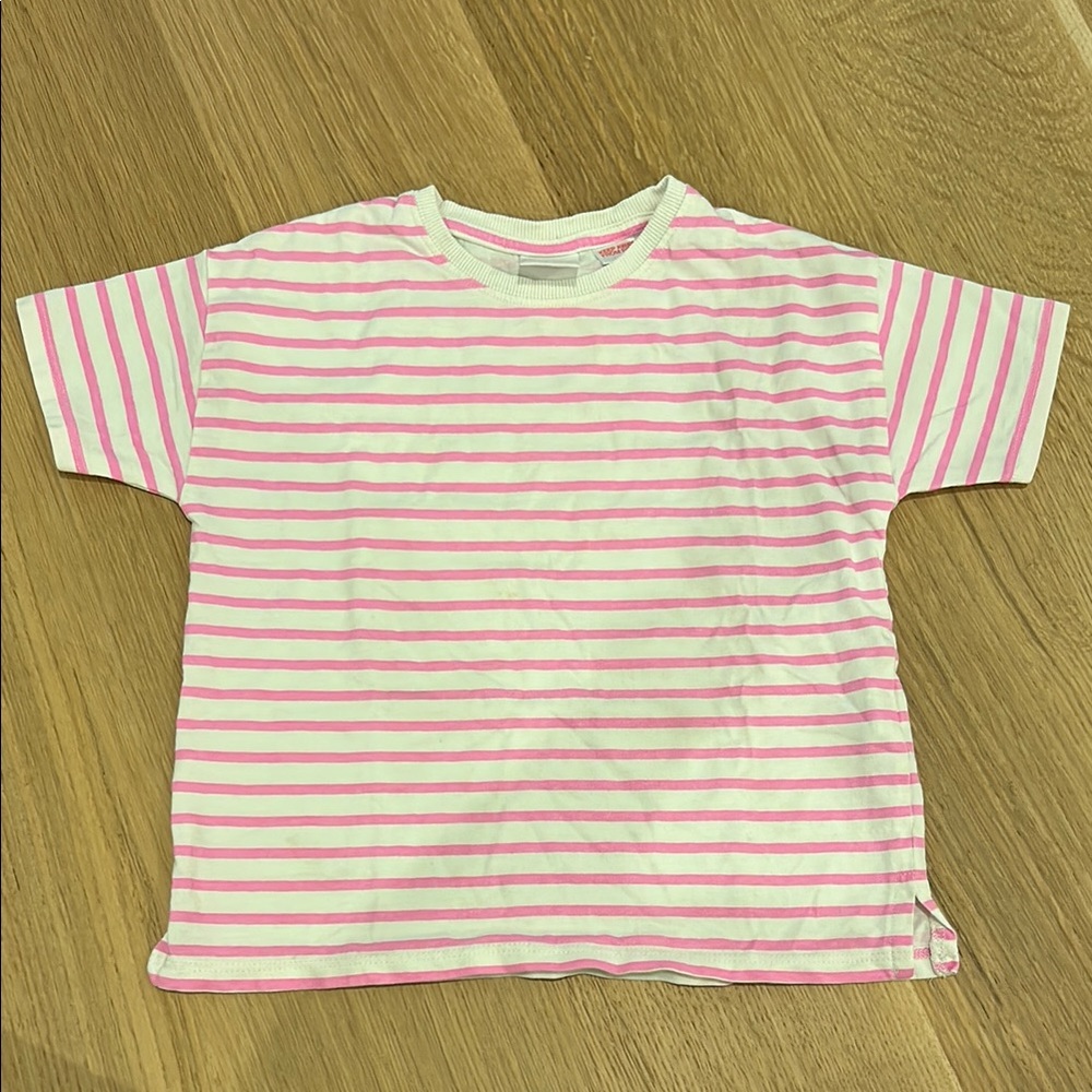 Pink and White Striped Short Sleeve Tee